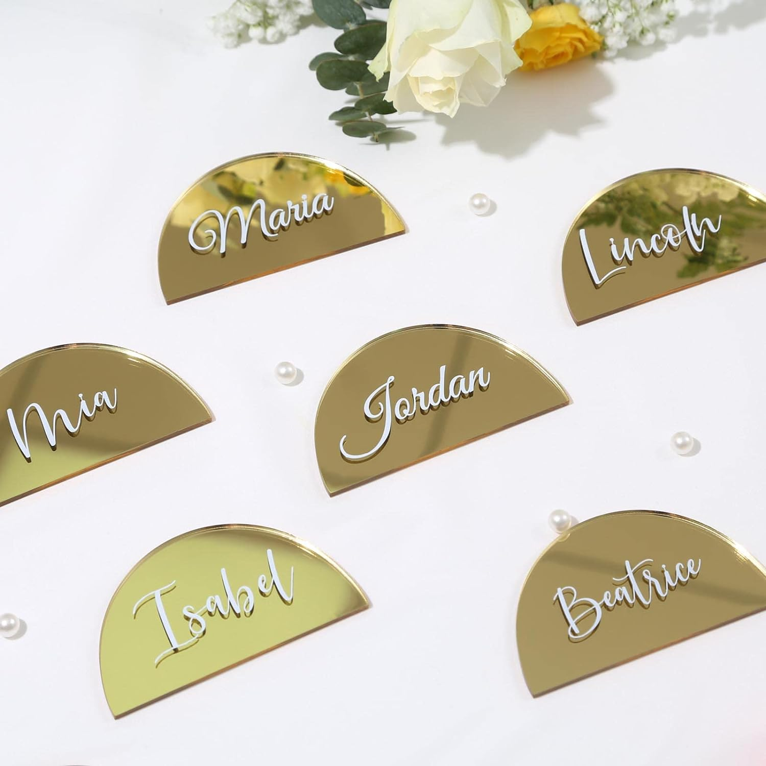 Gold Mirror Half Circle Acrylic Sign DIY Blank Semicircle Acrylic Place Cards Perfect for Wedding Table Decor Centerpiece