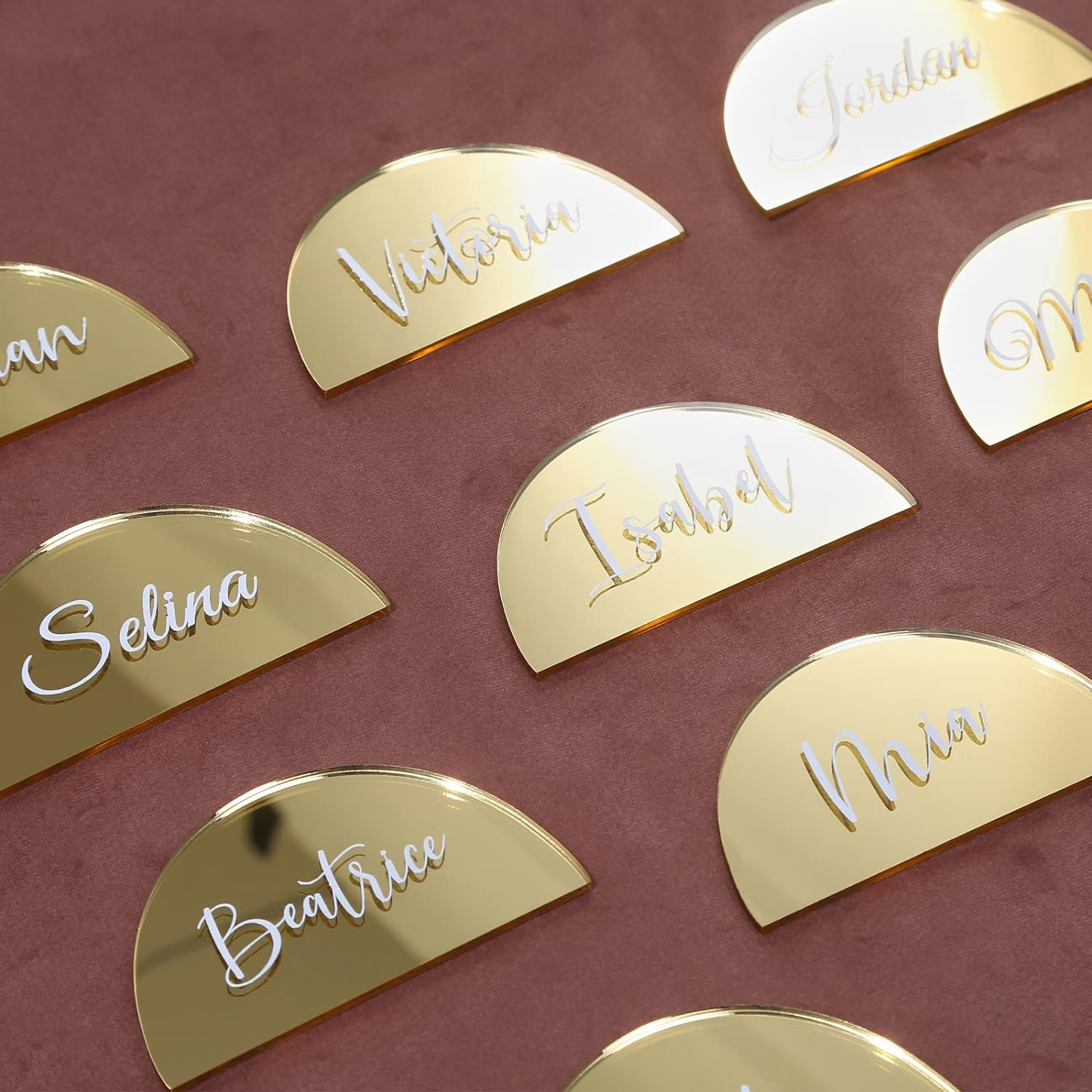 Gold Mirror Half Circle Acrylic Sign DIY Blank Semicircle Acrylic Place Cards Perfect for Wedding Table Decor Centerpiece