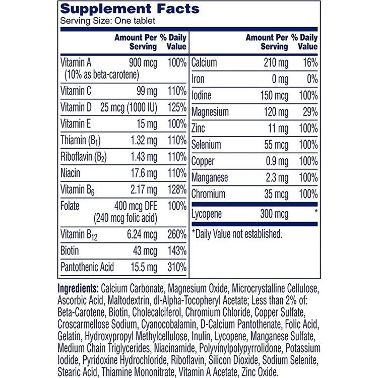 200 Count Mens Multivitamin Supplement Tablet with Vitamin A C D E and Zinc for Immune Health Support