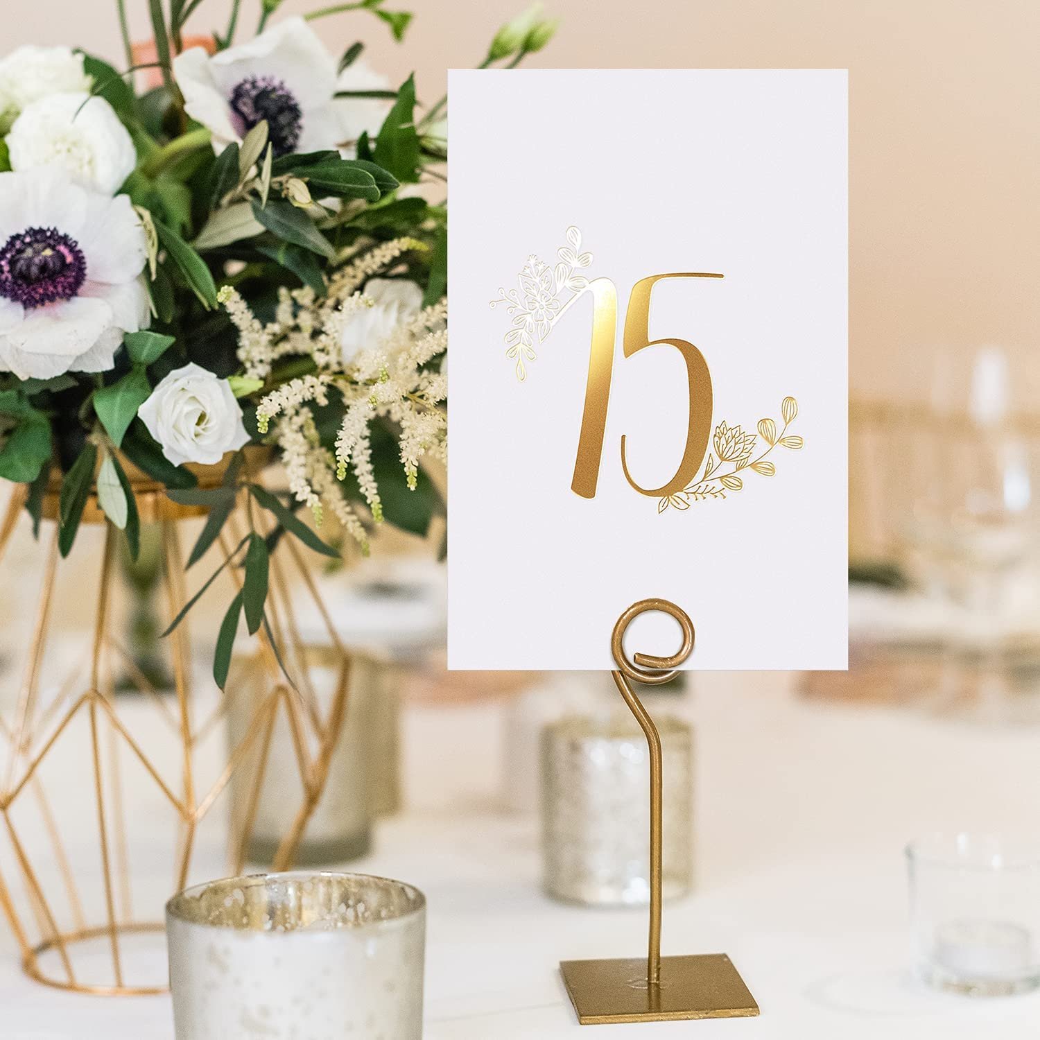 Unique Gold Foil Paper Card Wedding 4x6 Double Sided Table Numbers for Number 1-25 & Head Table Card
