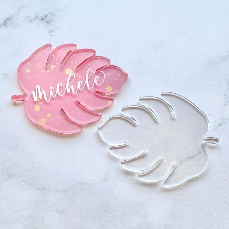 Acrylic Wedding Decor Leaf Shape Place Card With Wedding Name Sign Escort Cards