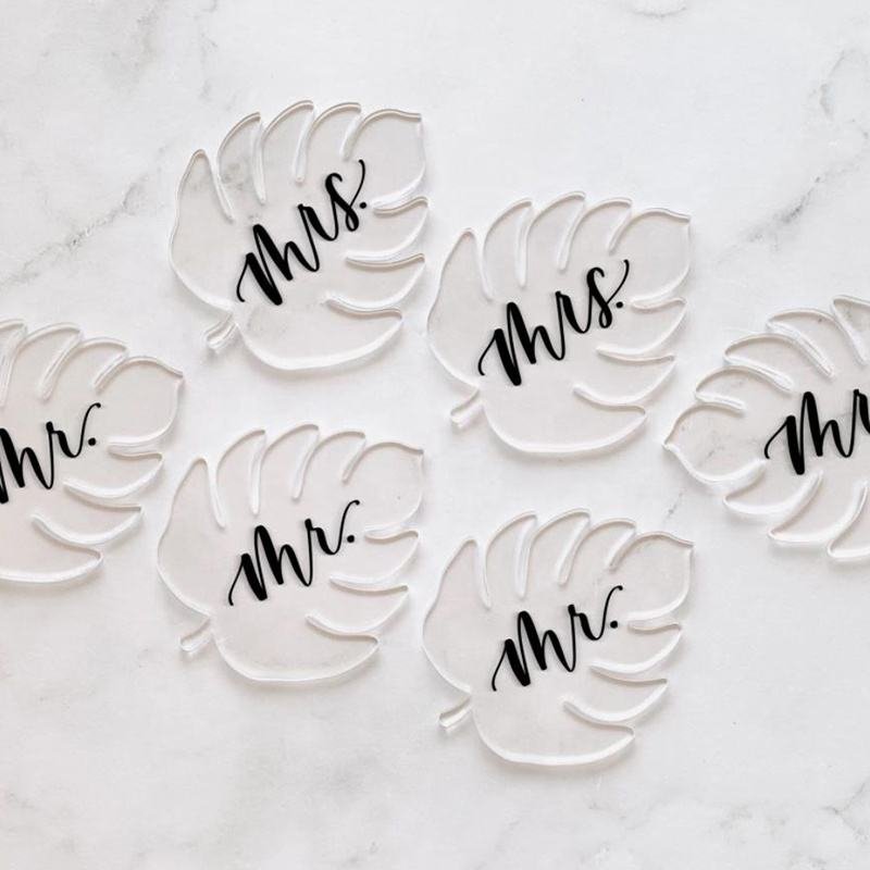 Acrylic Wedding Decor Leaf Shape Place Card With Wedding Name Sign Escort Cards