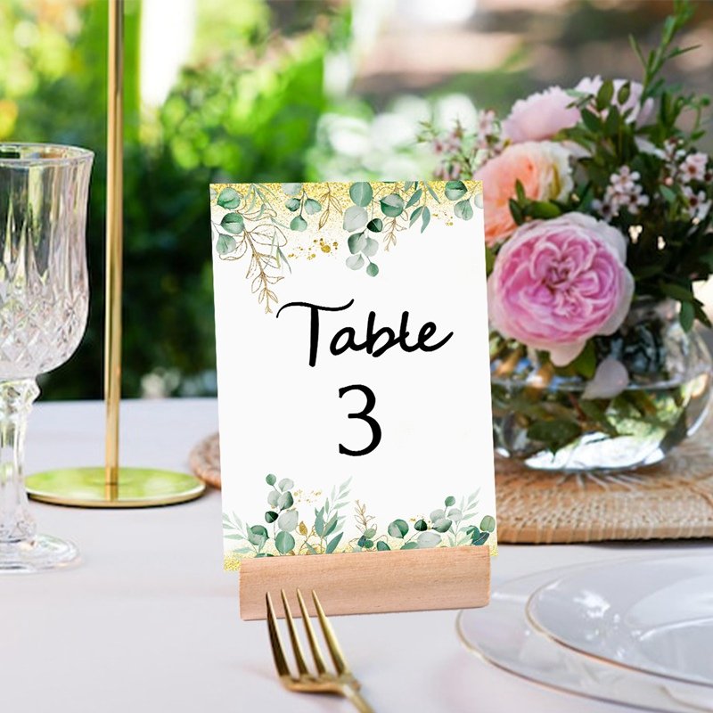 Green Leaves Wedding Wooden Place Card Holders Photo Postcard Clip Stand Engagement Birthday Party Table Number Paper Sign