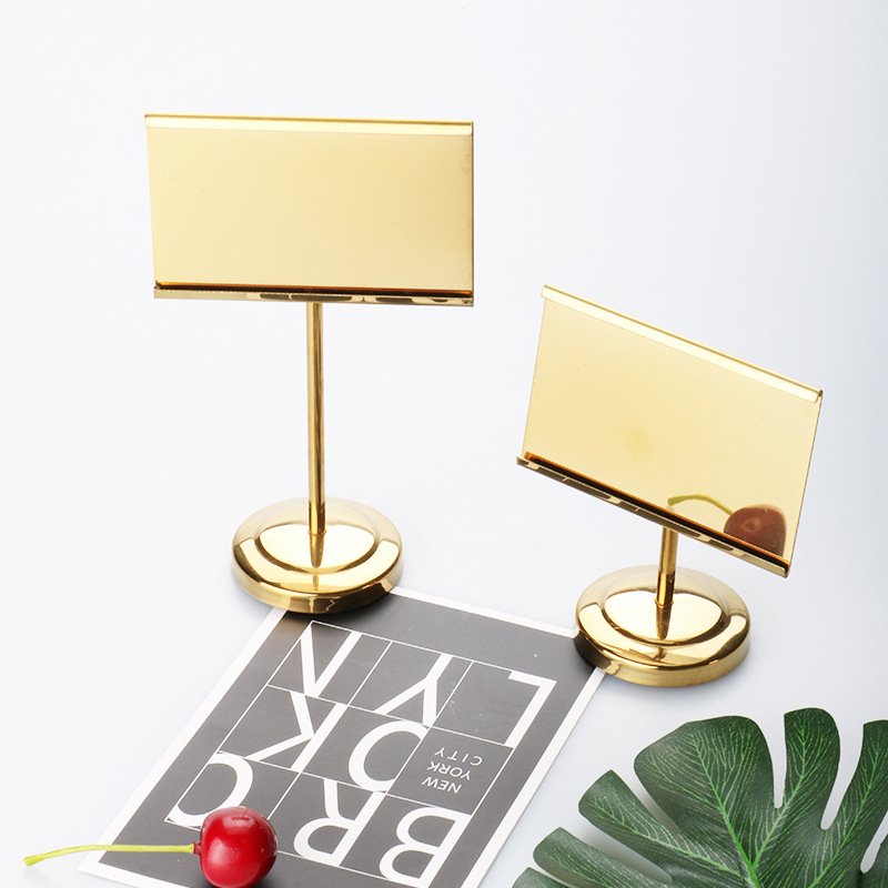 Gold Tabletop Restaurant Name Sign Display Racks Holder Table Card Plate Stand