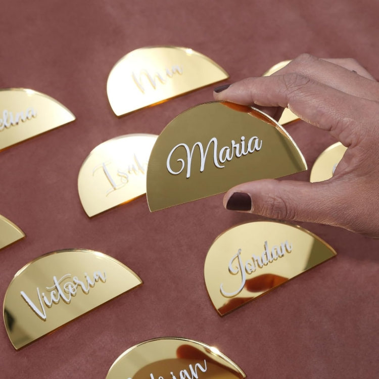 Gold Mirror Half Circle Acrylic Sign DIY Blank Semicircle Acrylic Place Cards, Perfect for Wedding Table Decor, Centerpiece