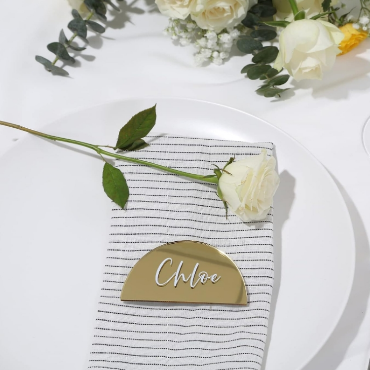 Gold Mirror Half Circle Acrylic Sign DIY Blank Semicircle Acrylic Place Cards, Perfect for Wedding Table Decor, Centerpiece