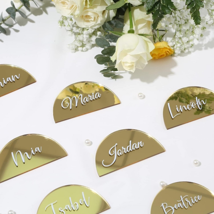 Gold Mirror Half Circle Acrylic Sign DIY Blank Semicircle Acrylic Place Cards, Perfect for Wedding Table Decor, Centerpiece