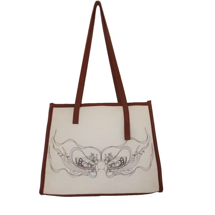 New style Wholesale Custom Large Capacity Canvas Tote Shopper Bags with strong Leather Handle