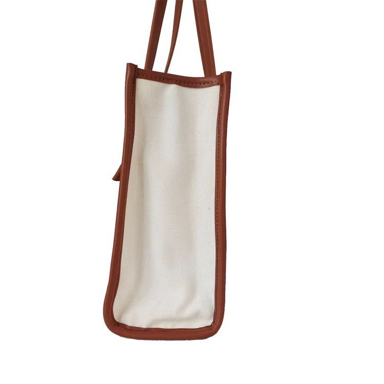 New style Wholesale Custom Large Capacity Canvas Tote Shopper Bags with strong Leather Handle