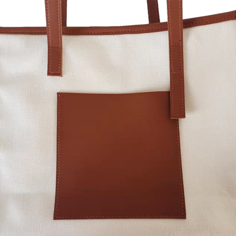 New style Wholesale Custom Large Capacity Canvas Tote Shopper Bags with strong Leather Handle