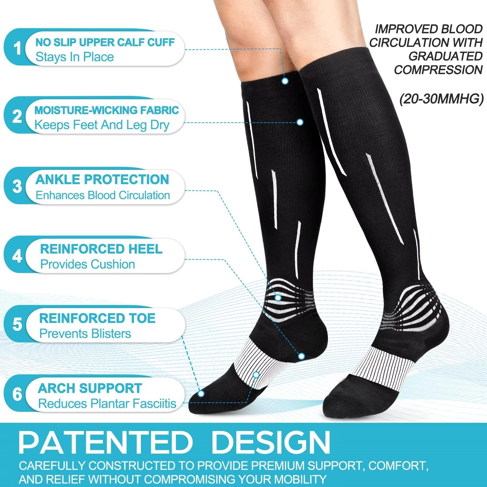 Custom Logo Oem Knitted Wholesale Cycling Bottom Socks Athletics Nylon Knee High Sports Compression Socks