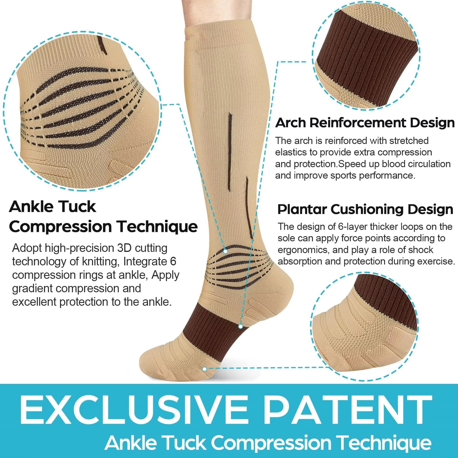Custom Logo Oem Knitted Wholesale Cycling Bottom Socks Athletics Nylon Knee High Sports Compression Socks