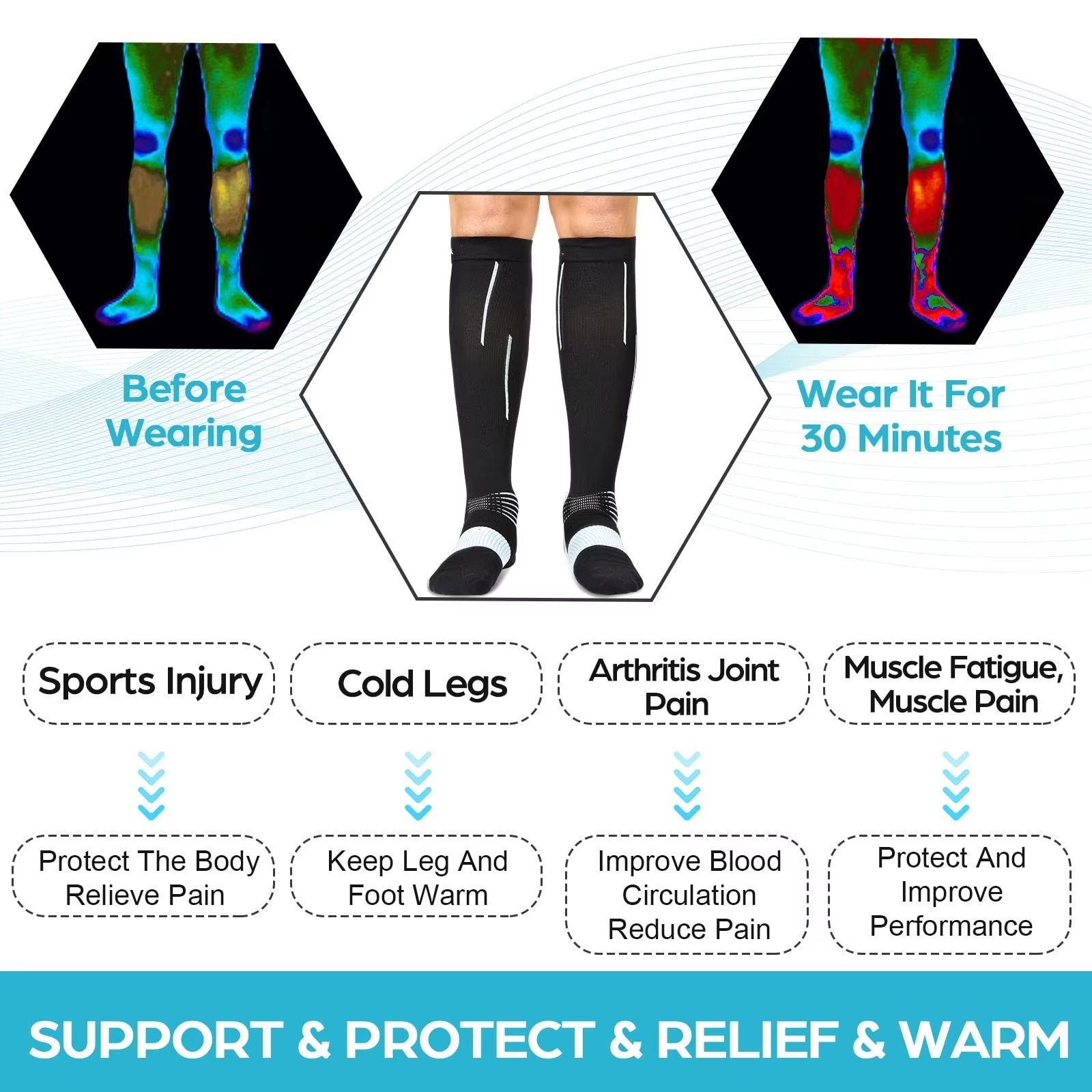 Custom Logo Oem Knitted Wholesale Cycling Bottom Socks Athletics Nylon Knee High Sports Compression Socks