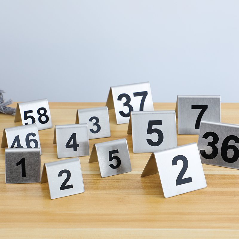 7*7cm 1 to 100 Double Sign Table Number Holders Stainless Steel Display Stand Menu Card Display Restaurant Table Number Holder