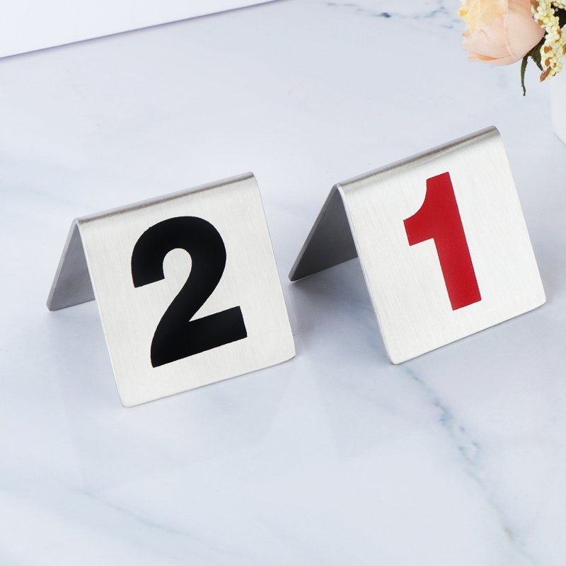 7*7cm 1 to 100 Double Sign Table Number Holders Stainless Steel Display Stand Menu Card Display Restaurant Table Number Holder