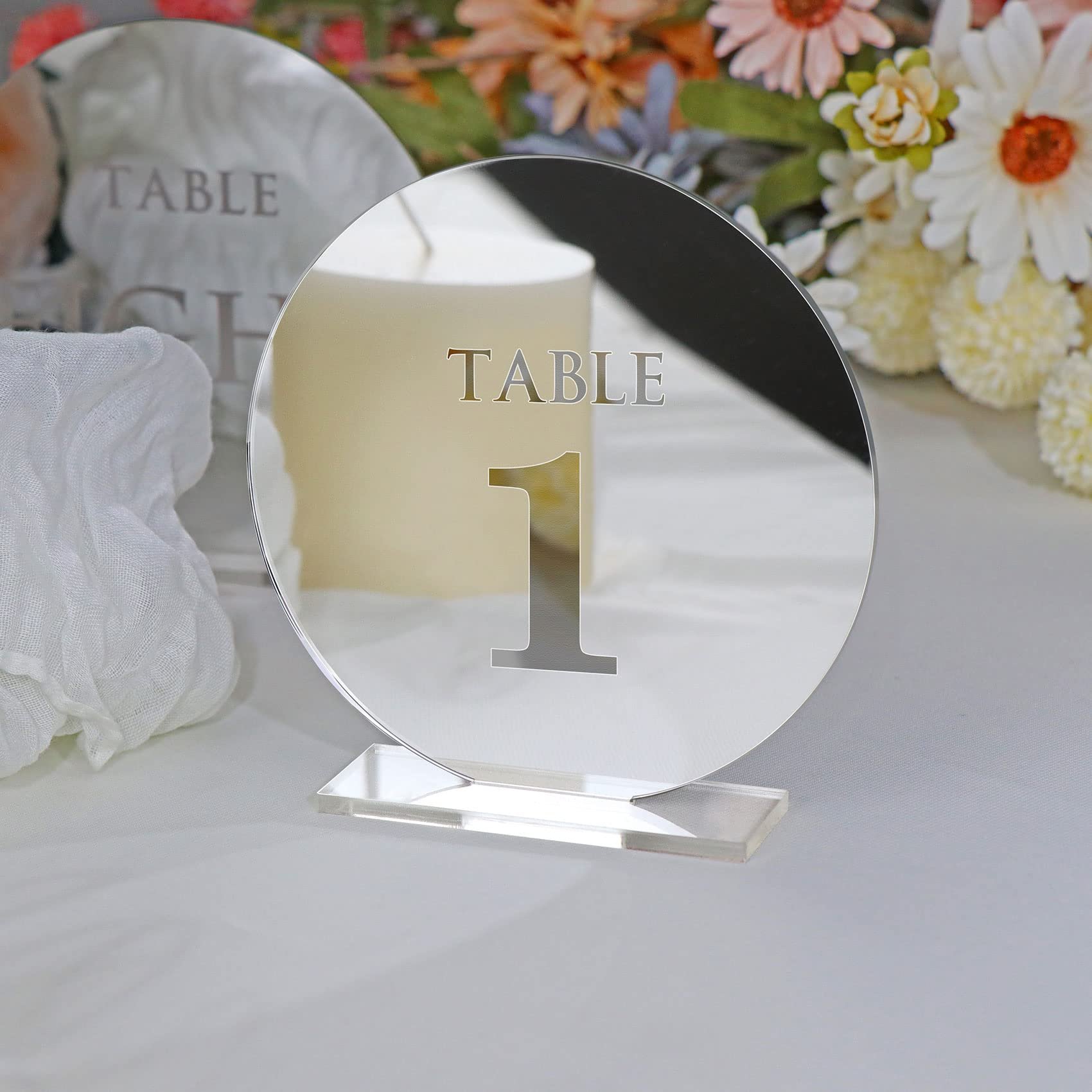 Factory wholesale 1-25 Round Mirror Table Number Signs and Holders Acrylic Wedding Table Numbers for wedding centerpieces