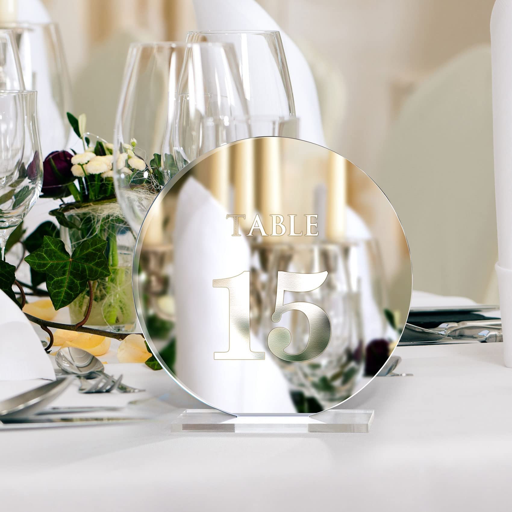 Factory wholesale 1-25 Round Mirror Table Number Signs and Holders Acrylic Wedding Table Numbers for wedding centerpieces