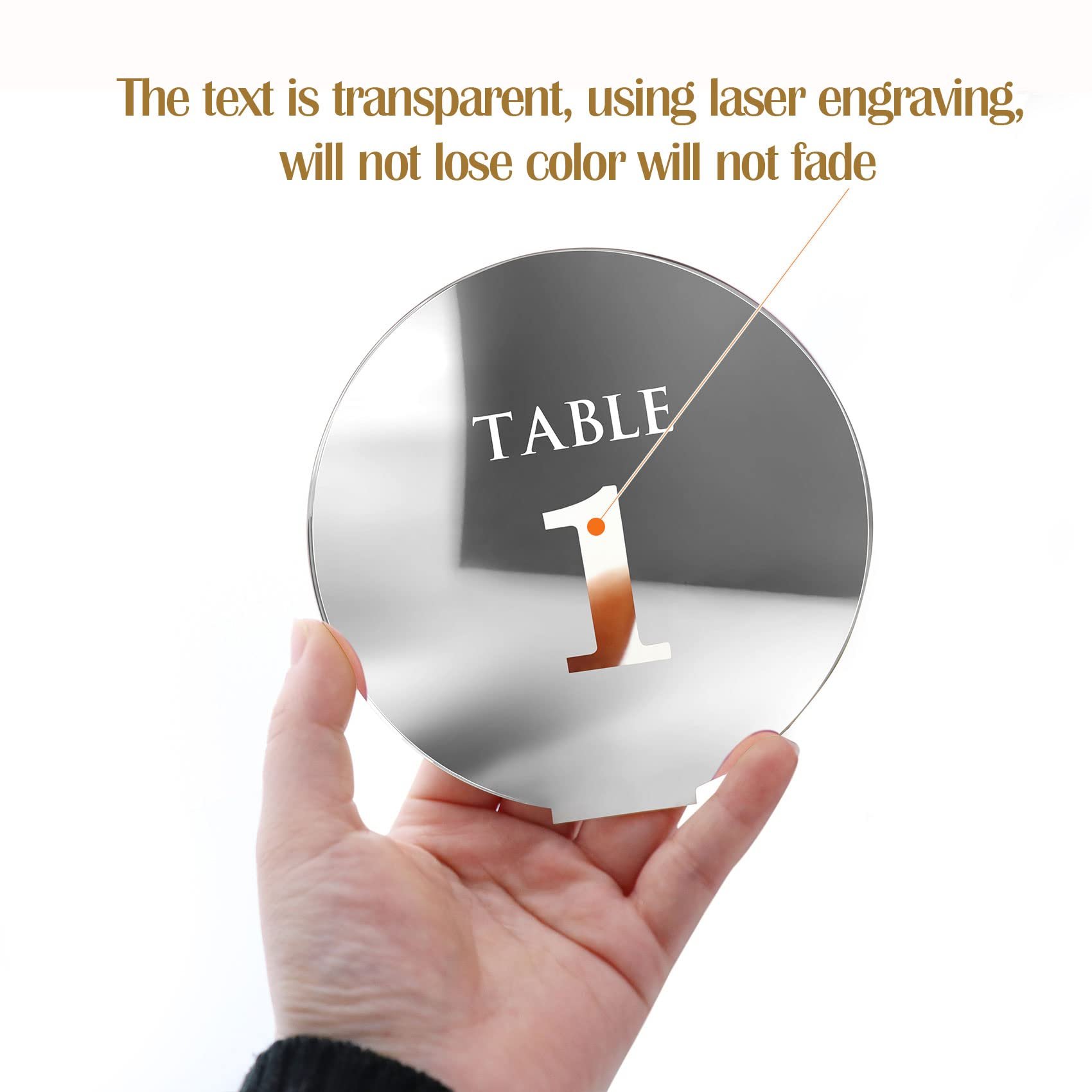 Factory wholesale 1-25 Round Mirror Table Number Signs and Holders Acrylic Wedding Table Numbers for wedding centerpieces