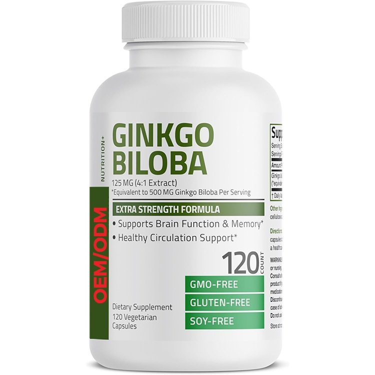 120 Vegetarian Capsules Ginkgo Biloba Extra Strength 125mg for Brain Function & Memory