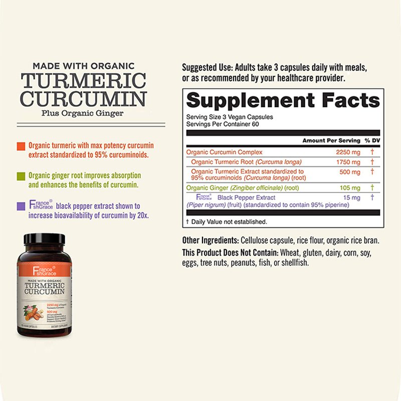 Turmeric Curcumin Capsules 95% Curcuminoids 2250mg Natural Joint Support Tumeric Extract Nutrition Supplement