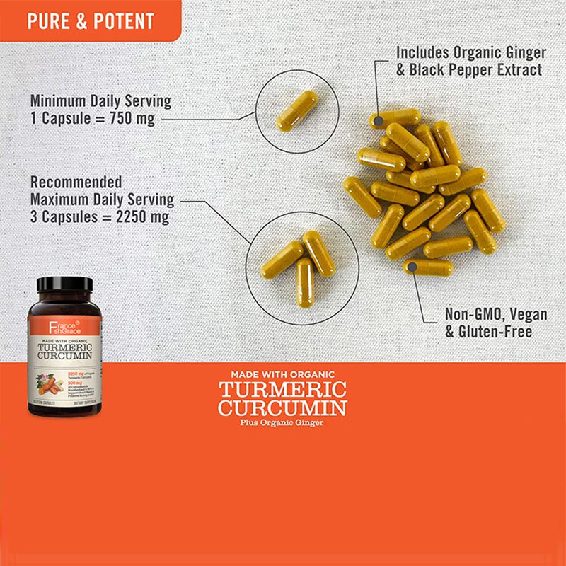 Turmeric Curcumin Capsules 95% Curcuminoids 2250mg Natural Joint Support Tumeric Extract Nutrition Supplement