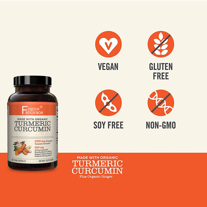 Turmeric Curcumin Capsules 95% Curcuminoids 2250mg Natural Joint Support Tumeric Extract Nutrition Supplement