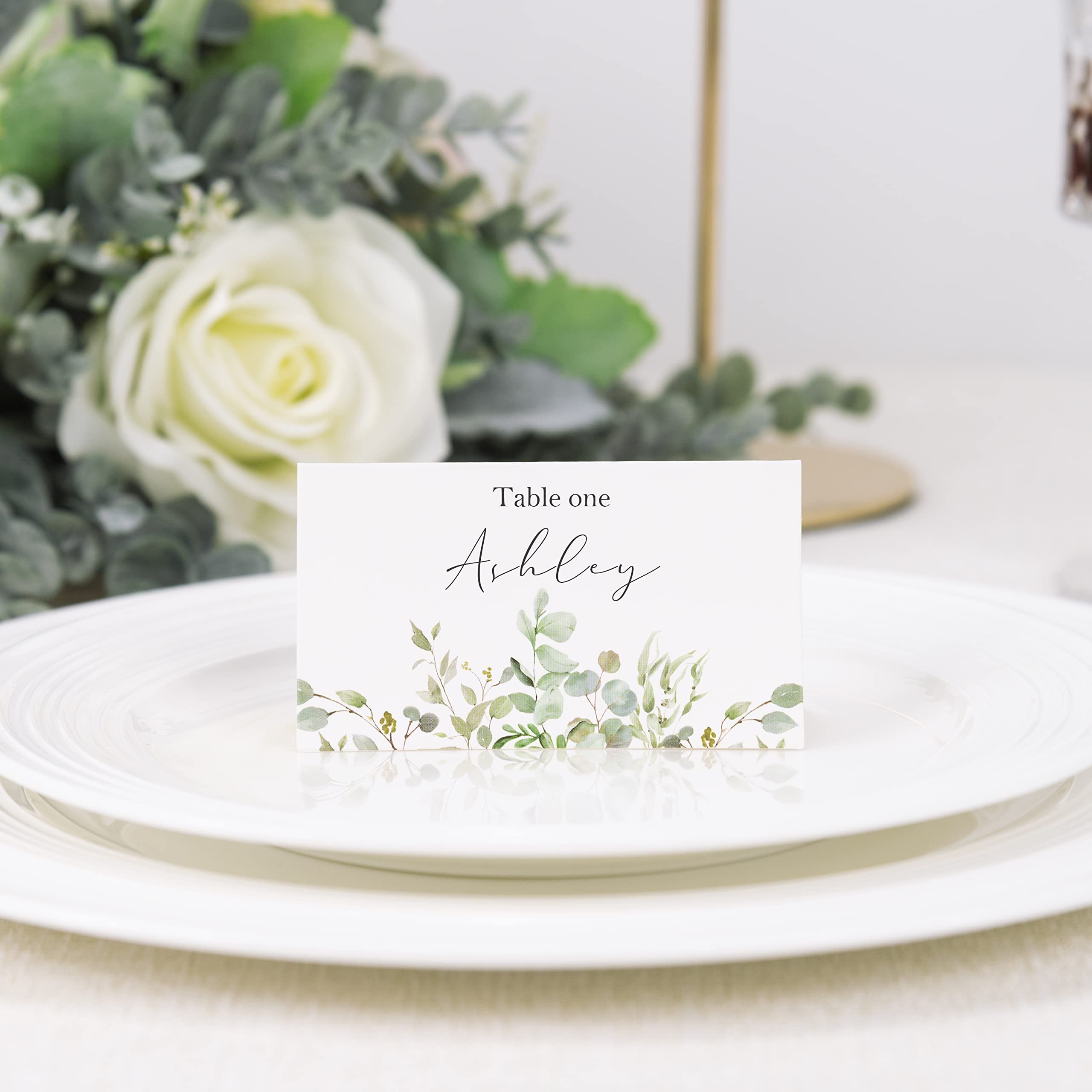 Greenery Place Cards Blank Seating Place Name Cards for Wedding Parties Dinner Events Eucalyptus Table Tent Cards for Seating