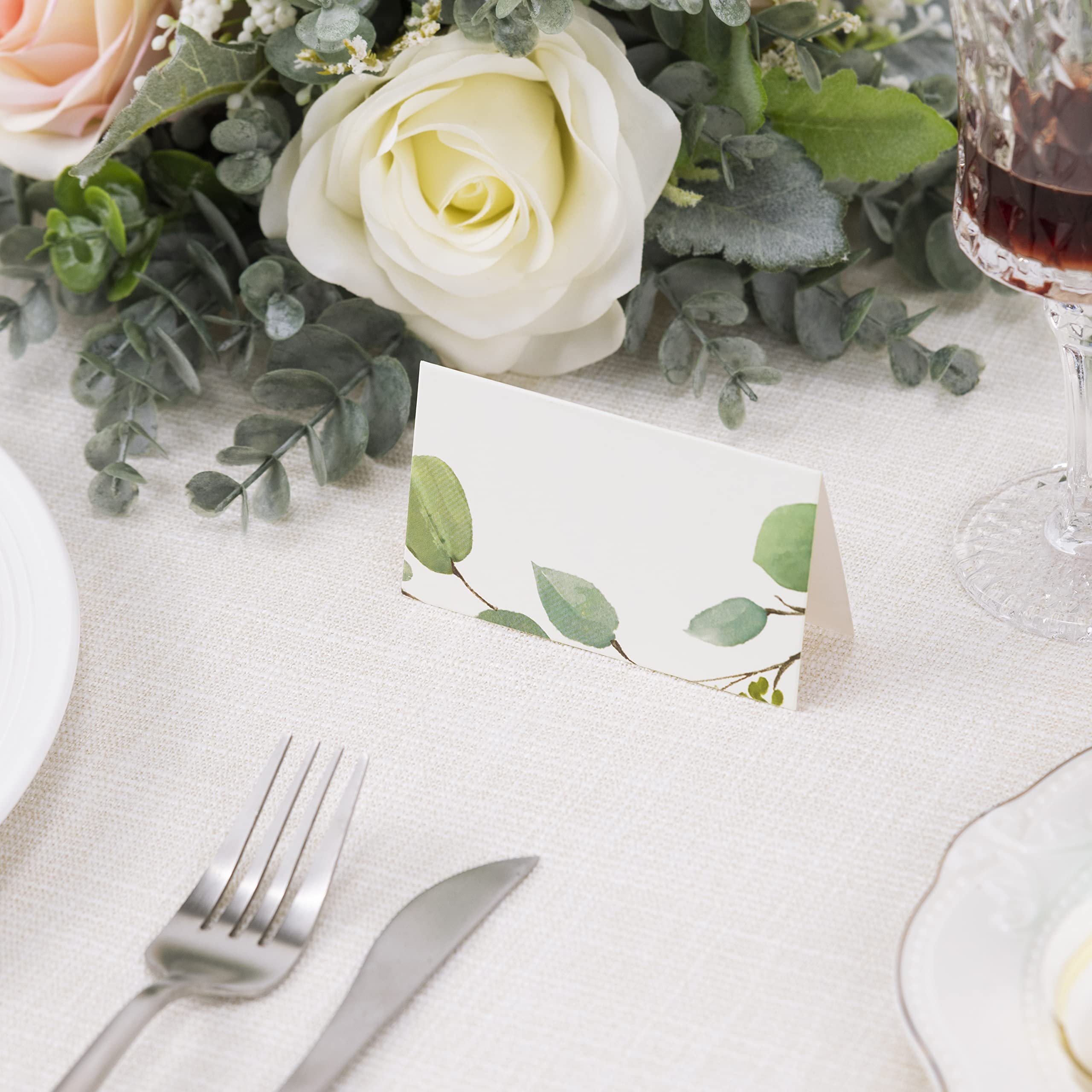 Greenery Place Cards Blank Seating Place Name Cards for Wedding Parties Dinner Events Eucalyptus Table Tent Cards for Seating