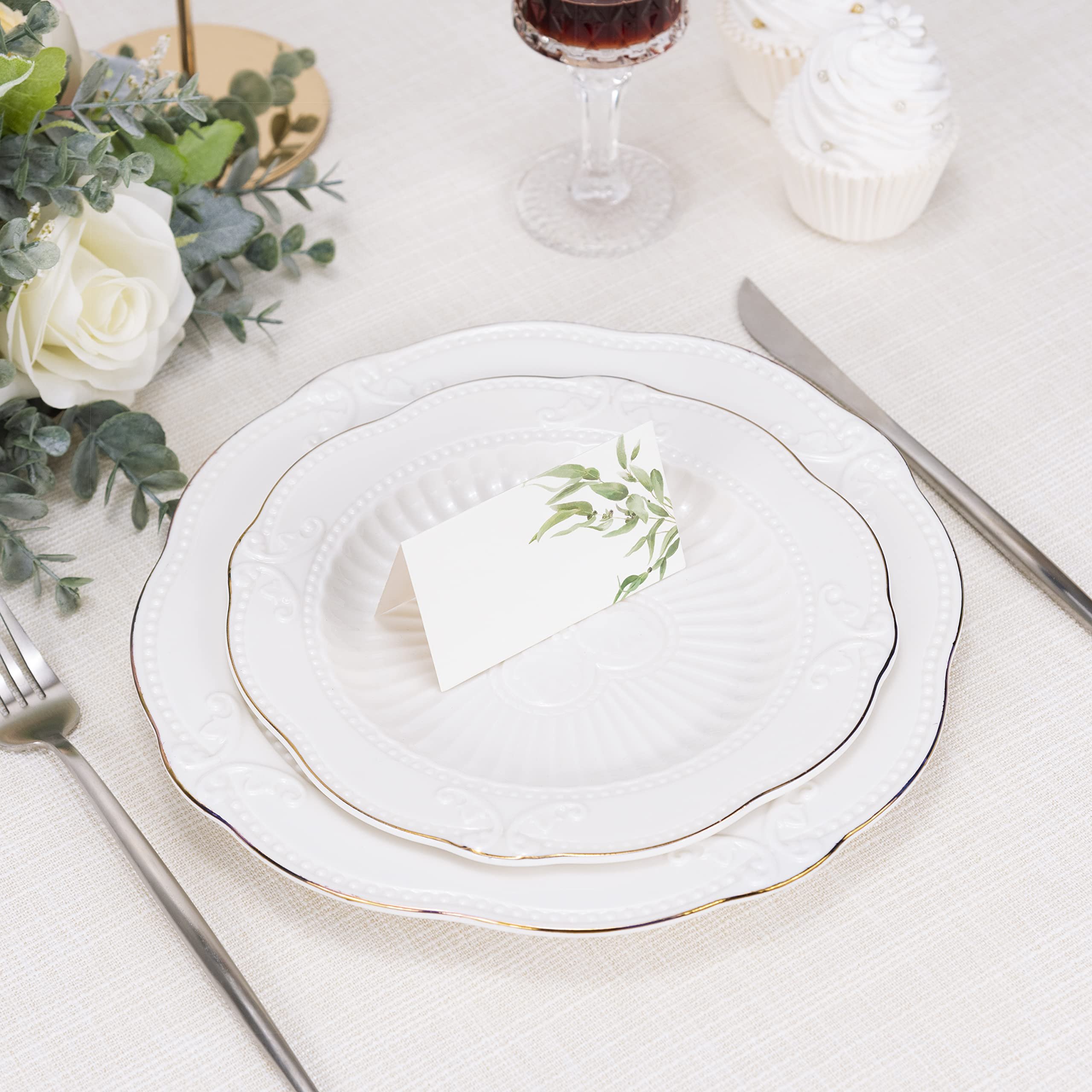 Greenery Place Cards Blank Seating Place Name Cards for Wedding Parties Dinner Events Eucalyptus Table Tent Cards for Seating