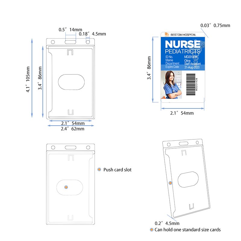 Bestom Classic Style Hard Plastic Badge Holder Durable Nurses Accessories Frosted Rigid Place ID Card Protector Business Cards
