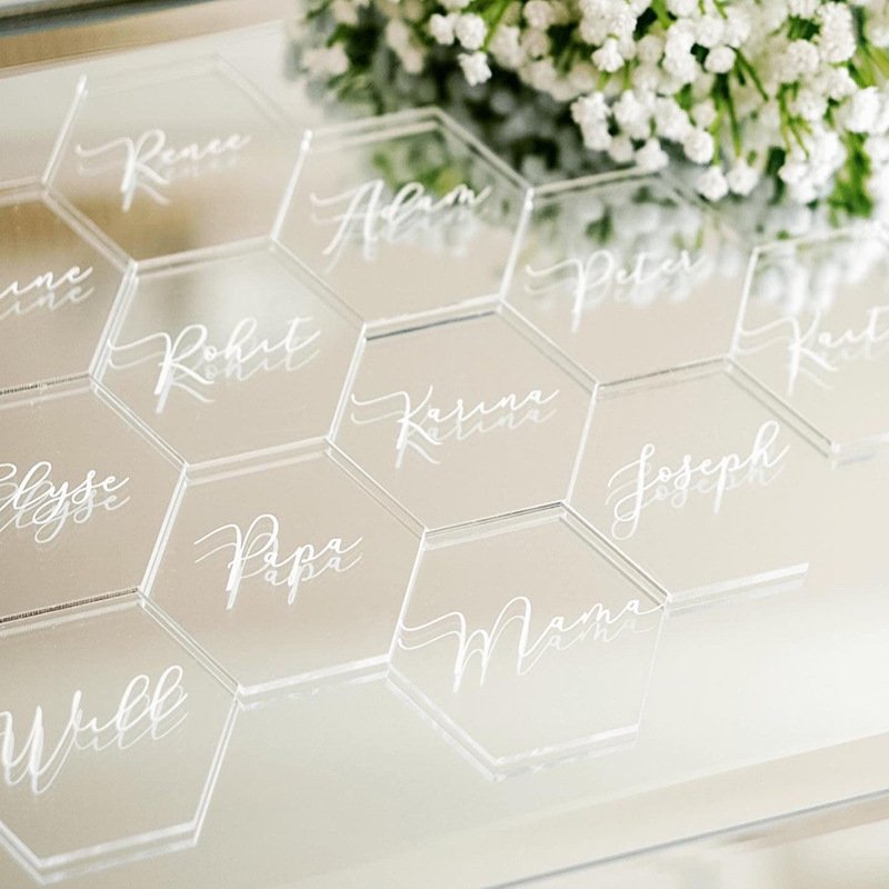 20pcs DIY Blank Guest Name Cards Table Settings Cards Blank Wedding Decoration Acrylic Hexagonal Place Card