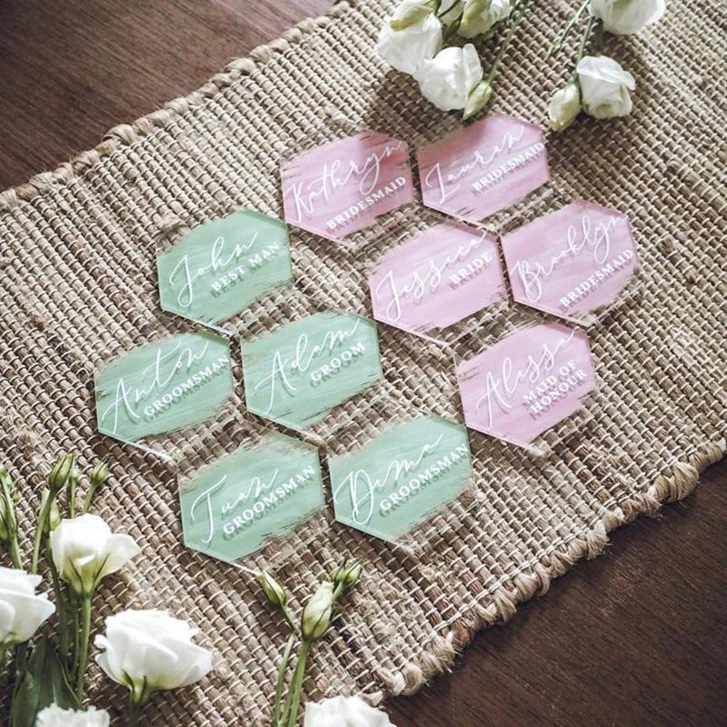 20pcs DIY Blank Guest Name Cards Table Settings Cards Blank Wedding Decoration Acrylic Hexagonal Place Card