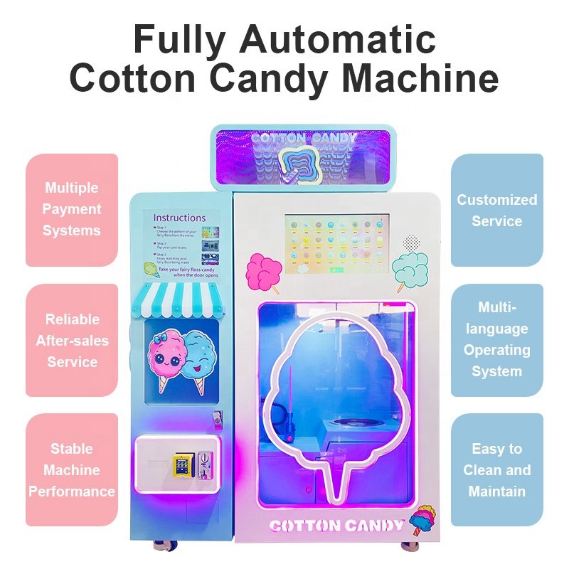 factory Customized Wholesale Colorful Sugar Sweet Cotton Candy Machine Automatic Cotton Candy Vending Robot Machine