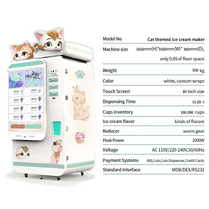 LPMIE Eco-friendly cute cat topic green smart Ice cream vending machine customization for Amusement Park