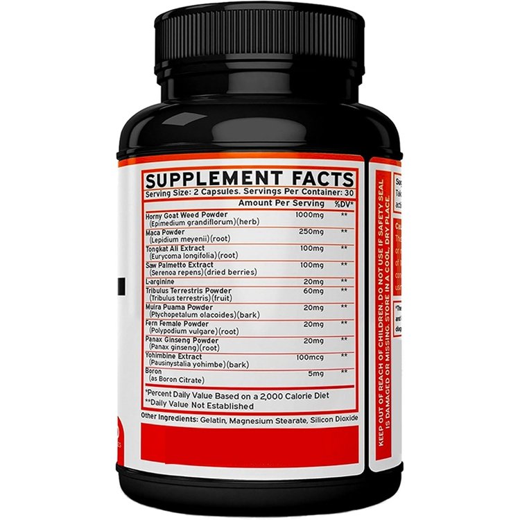 60 Count Maca Root Ginseng Yohimbine Tribulus L-Arginine Horny Goat Weed For Men and Women