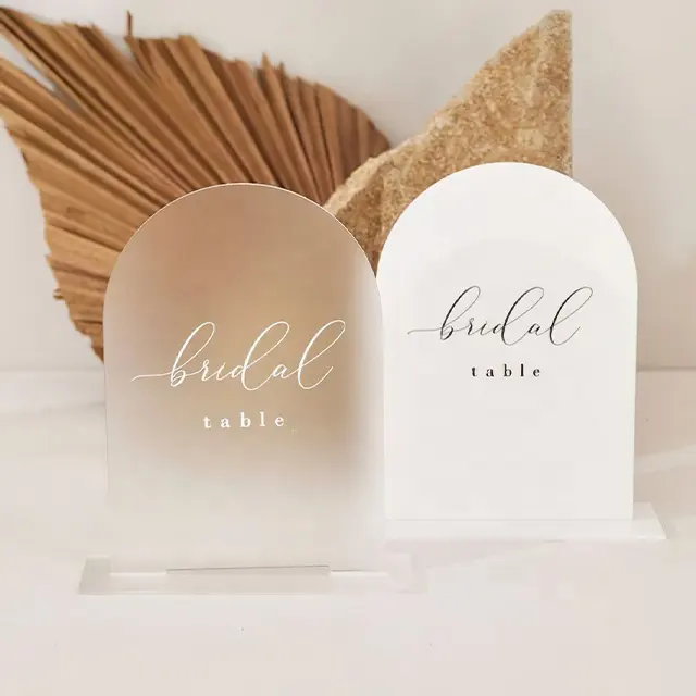 Custom Acrylic Place Card Arch Wedding Sign Standee Artificial Flower Acrylic Table Numbers Holder For Wedding