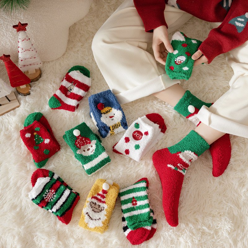 Women's Funny Packaging Christmas novelty sock Fun Plush Cosy Xmas Sox Winter gift socks