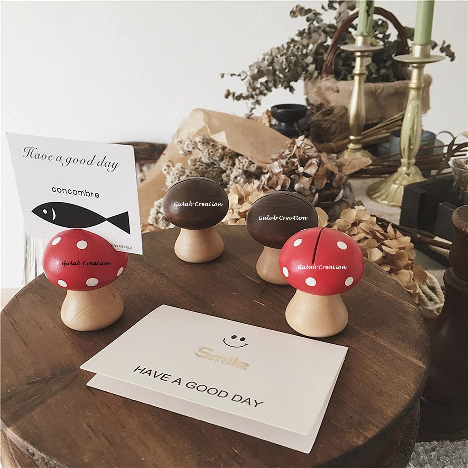 New Arrival Wooden Mushroom Card Holder Business Card Display Holder Mango Wood Card Case for Desk Desktop