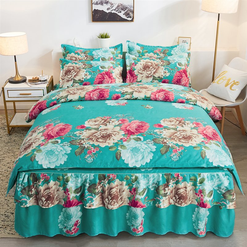 Wholesale Luxury Bed Skirt Bed Cover Set Skirt duvet cover sets & bed skirt 4pcs 100% cotton bedding set