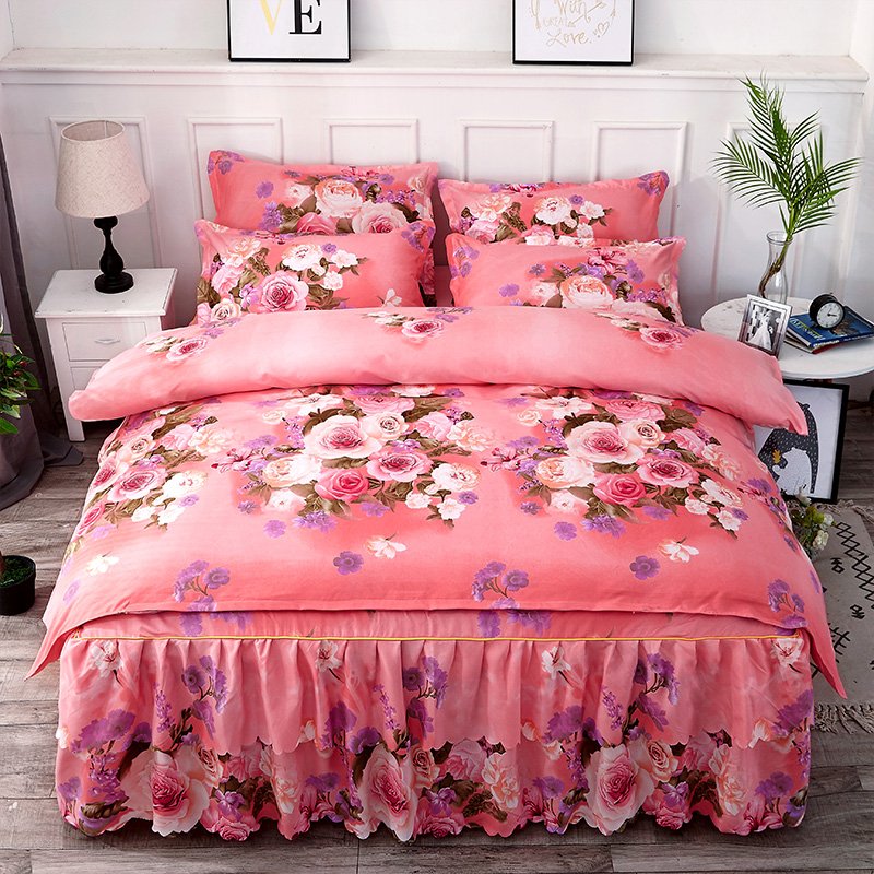 Wholesale Luxury Bed Skirt Bed Cover Set Skirt duvet cover sets & bed skirt 4pcs 100% cotton bedding set