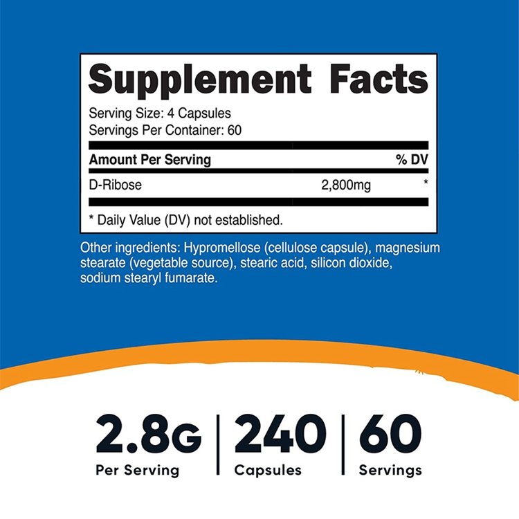 Vegetarian Friendly Non-GMO Gluten Free 240 Capsules D-Ribose 700mg