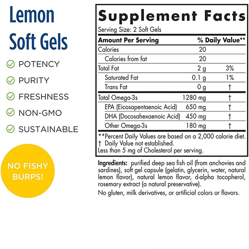 Omega-3 Fish Oil Softgel Gluten-Free High EPA DHA for Heart Brain Joints Support
