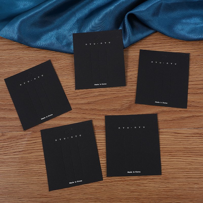 High End Recycled Black Paper Jewelry Display Cards Customized Logo Centre Folded Ring Stud Necklace Holding Card With Hole