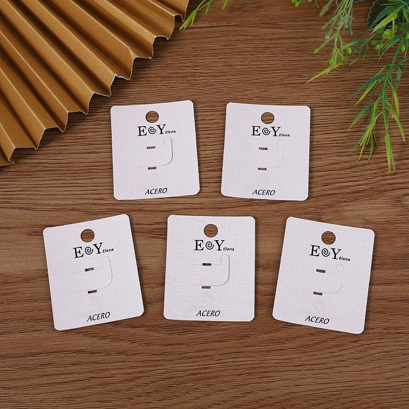 High End Recycled Black Paper Jewelry Display Cards Customized Logo Centre Folded Ring Stud Necklace Holding Card With Hole