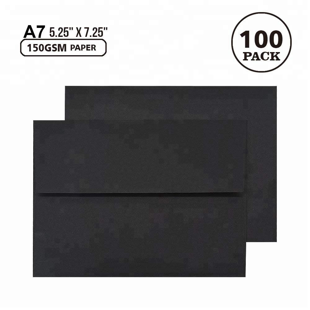 A7 Black Invitation Cards 5x7 Envelopes with Square Flap and Self Seal Perfect for Weddings, Birthday, invitations
