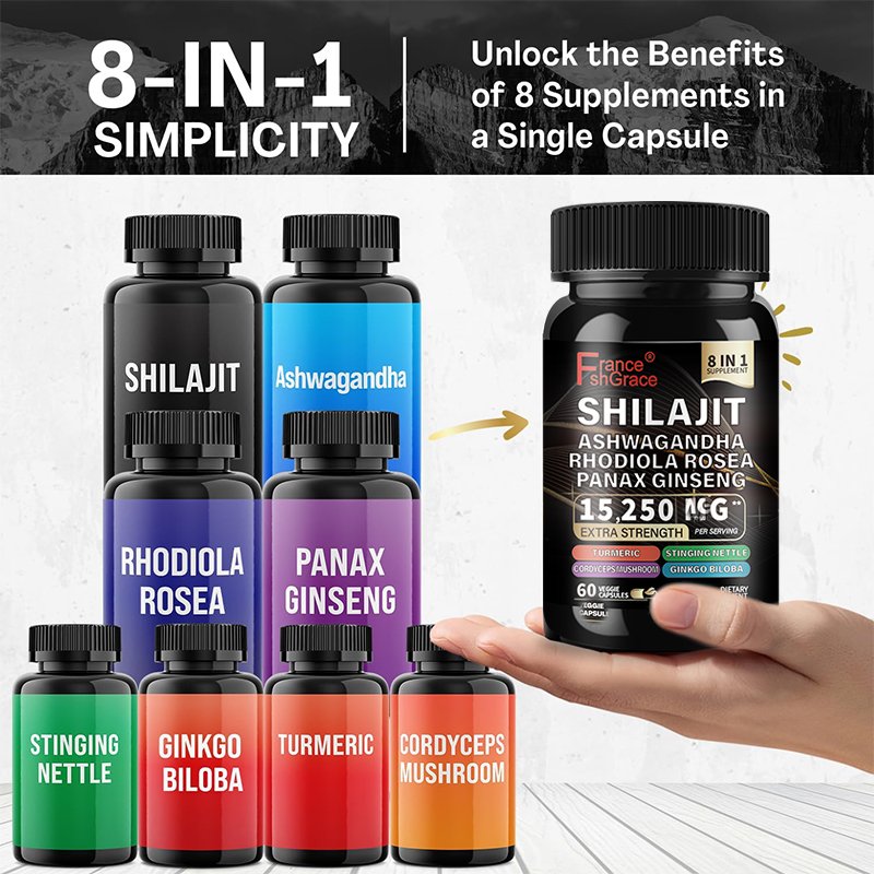 Shilajit Extract Powder Fulvic Acid Capsule Shilajit Capsule Energy Booster with Ashwagandha Support Enhance Male Strength