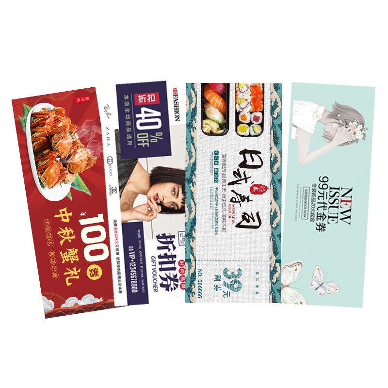 High Quality Logo Printing Ticket Coupons Shopping Bond Paper Cards Custom Coupon Print
