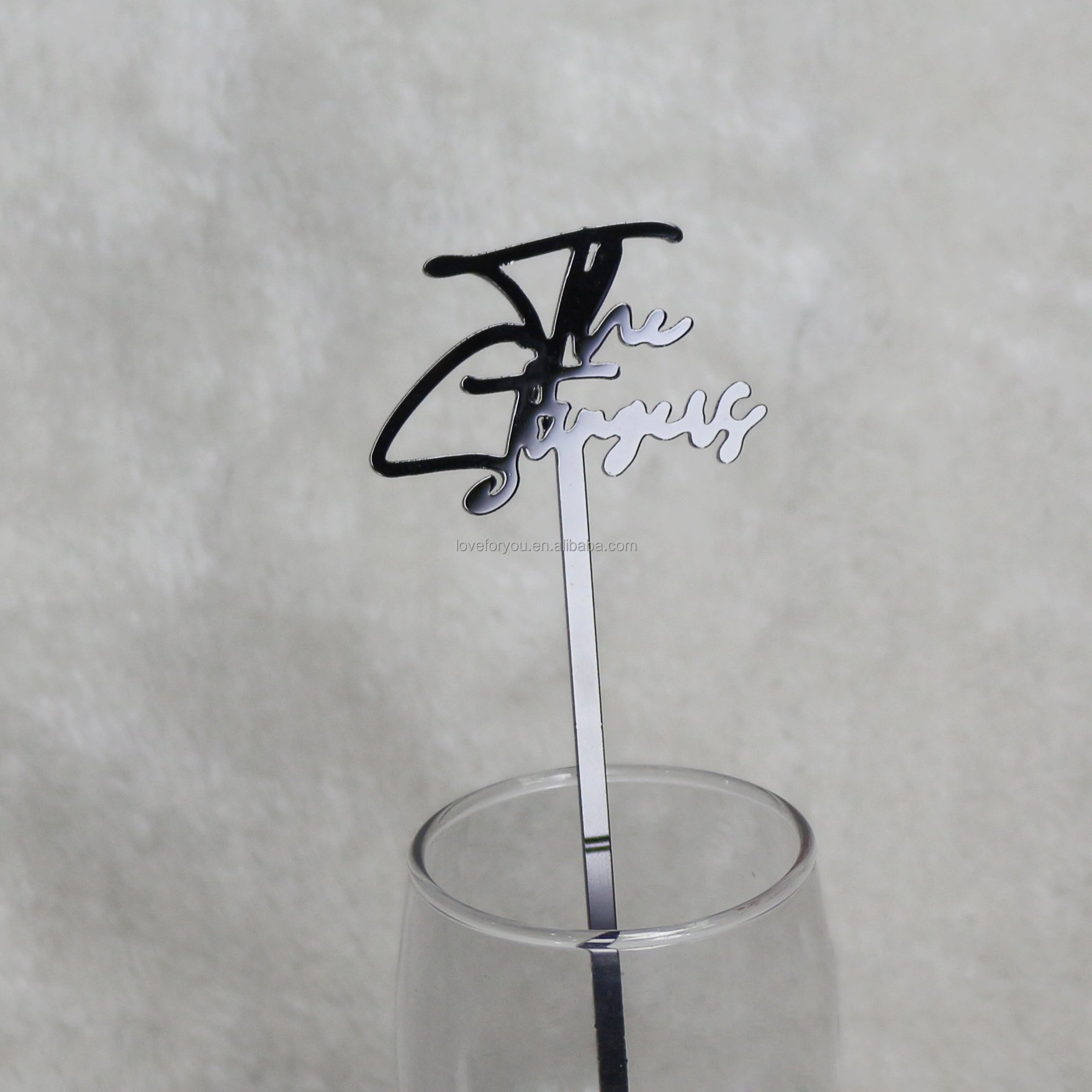 Custom Designed Black Acrylic Drink Stirrer Monogram Name Wedding Stir