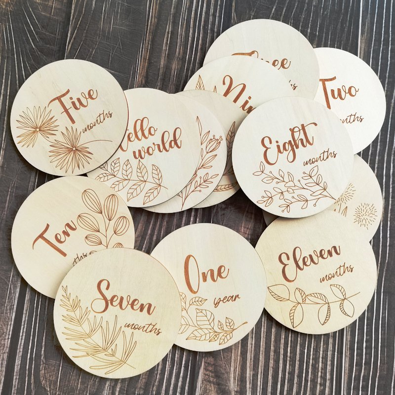 Custom Newborn Monthly Milestone Cards Hello World Birth Announcement Board Wooden Art Decor sign Laser Toy Model Perfect Gift