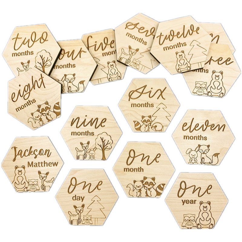 Custom Newborn Monthly Milestone Cards Hello World Birth Announcement Board Wooden Art Decor sign Laser Toy Model Perfect Gift
